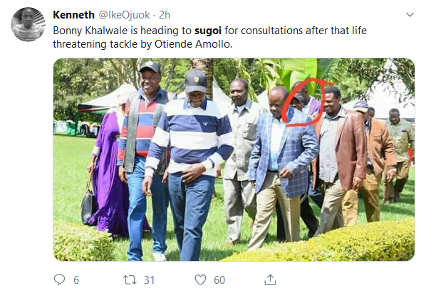 A screenshot of some reactions to Otiende's witty comment regarding Khalwale