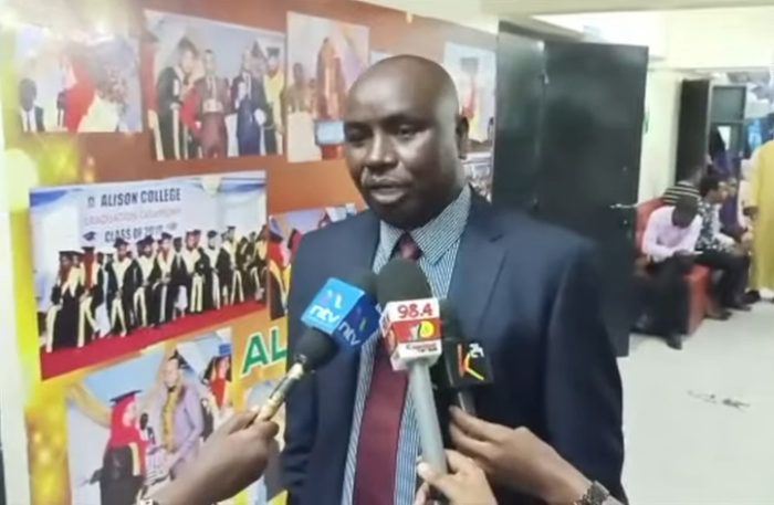 TVETA Director-General Kipkurui Lang'at addresses the press concerning the DCI raid at Alison and Atlas Colleges in Eastleigh on January 21, 2020.