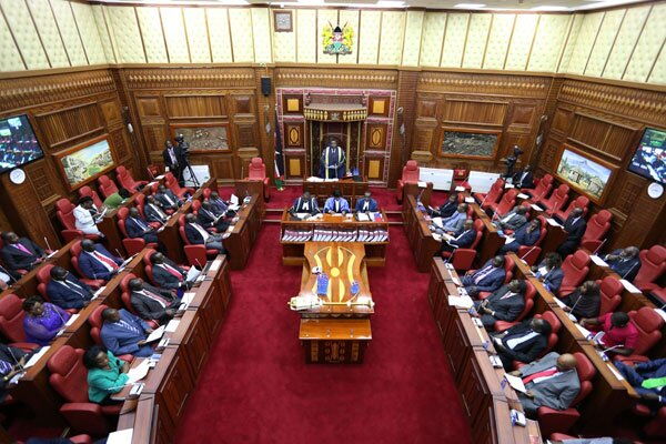 An ongoing Senate in session. Senators put Matiang'i on the spot over Huduma Namba.