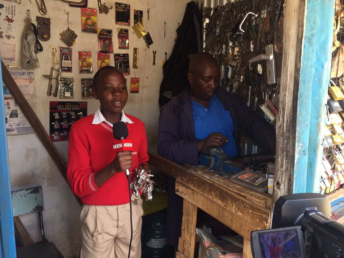 One of the young journalist affiliated with Shine Kibera TV during a recording with TV47KE.