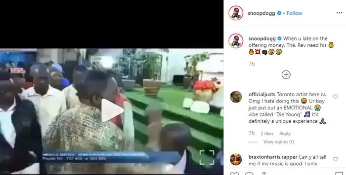 Snoop Dogg's post making fun of Pastor James Ng'ang'a on his Instagram