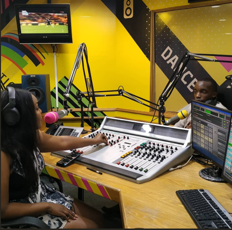 Dr. King'ori and Cate Rari during their first show at Nation FM that was launched on Monday, September 30.