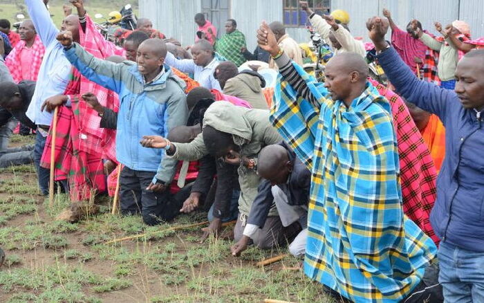 Members of the Maasai community living in Suswa protest On Monday, November 4 over their planned relocation to pave way for the construction of the Inland Container Depot in the area