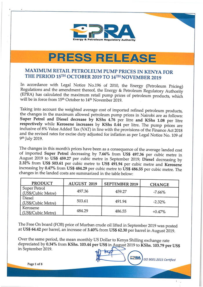 The Press Release Issued by EPRA October 14, 2019