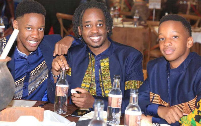 The governor's sons Dan Waiguru, Ian Waiguru(C), and Ron Waiguru during her wedding on  July 13, 2019.