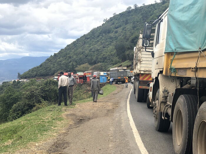 Traffic ground to a halt along Mai Mahiu Road after at tanker overturned on October 17, 2019