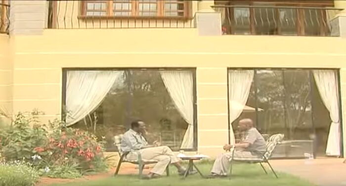 Jubilee Secretary General Raphael Tuju (left) during an interview with KTN anchor Ahmed Darwesh in 2011.