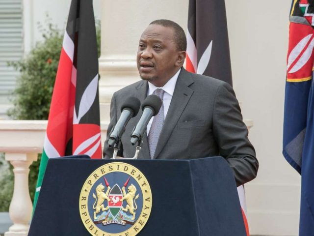 President Uhuru Kenyatta delivers a past address at State House, Nairobi