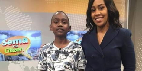 News anchor Victoria Rubadiri and Lewis Saoli, a 15-year-old boy whose imitation of Citizen TV reporters went viral. He was invited for an interview on Wednesday, November 6, 2019