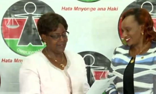 Cecilia Mbugua (L) and Commission on Administrative Justice Chairperson Florence Kajuju (R) on Thursday, January 30, 2020.