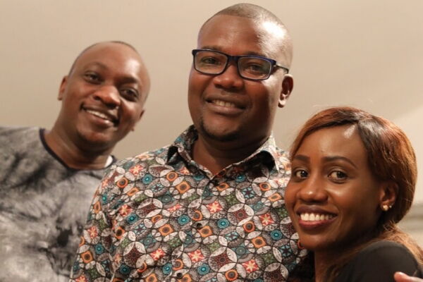 Tana River director of communications Steve Juma (centre) with his former colleagues, NTV's Ken Mijungu and Roseline Oballa from Standard Media Group (Photo/Courtesy)