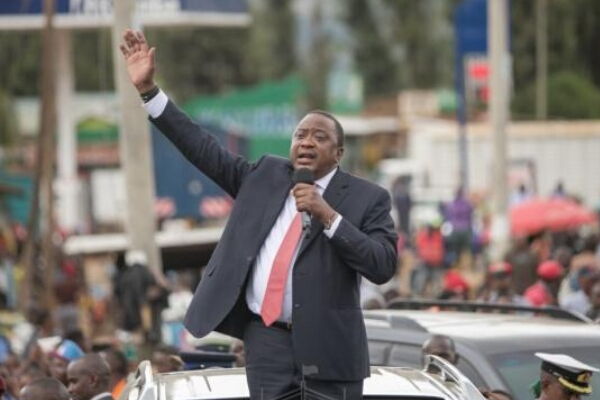 President Uhuru Kenyatta speaks to a crowd in Nakuru County when he toured the ongoing construction of a 65-kilometre road in Subukia Constituency at a cost of Ksh2.2 billion on Tuesday, January 28, 2020