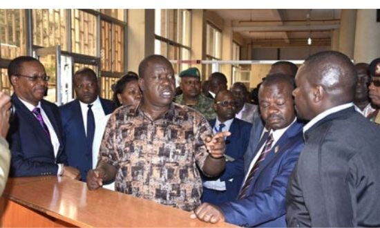 Interior CS Fred Matiang'i at the Department of Civil Registration during an impromptu visit on October 25, 2019.