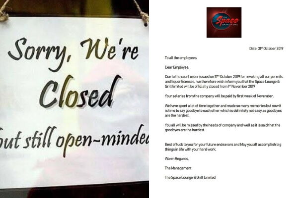 Space Lounge Restaurant Nairobi shut down by NEMA and Nairobi County Government.