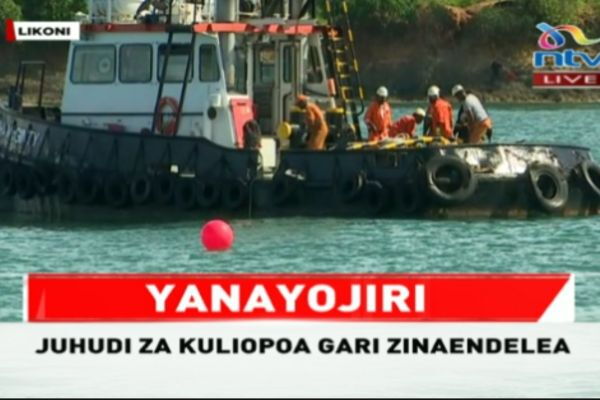 Ongoing operations at Likoni. Divers spotted what seemed like a car bu the government is yet to confirm.