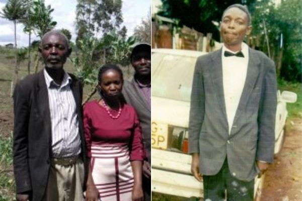 Left David Kipn’getich Towett posing for a photo with his eldest daughter, Viola Chepkoech who dropped out of Moi University in 2013 for lack of fees where she was pursuing a Bachelor’s degree in Education and right  David Kipn’getich Towett posing for a photo at an undisclosed location in Kericho during heydays. The photo was taken when he was 40 years.