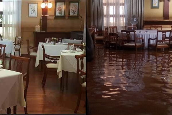 The Lord Erroll Hotel before and after the floods