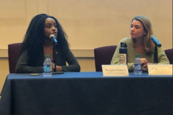 Wanjiku Gatheru speaking during the Student Leadership Panel at the University of Connecticut on September 28.