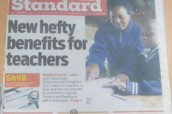 The Standard's new headline that replaced the story touching on Raila Odinga's family wars.