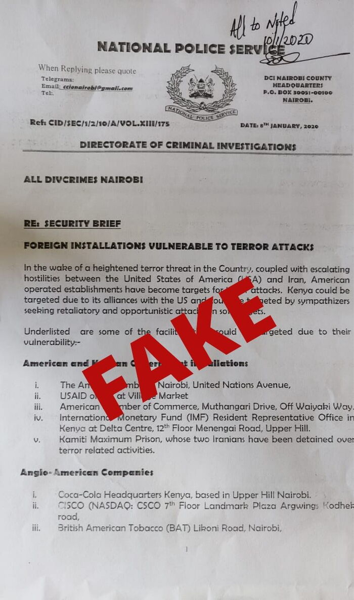 The fake terror warning debunked by Police spokesperson Charles Owino