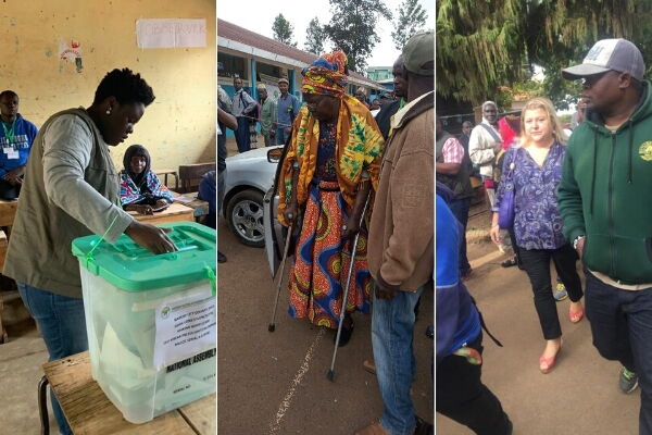Winnie Odinga, Ken Okoth's mother and the late MP's widow Monica Okoth. The three voted in Kibra on Thursday, November 7
