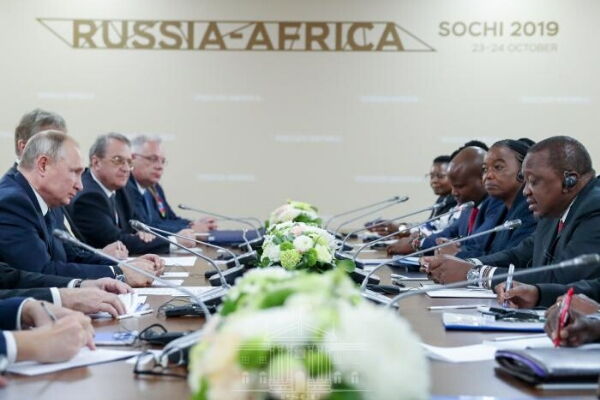 President Vladimir Putin (left) and President Uhuru Kenyatta (right) led a team of leaders in bilateral talks on October 24.