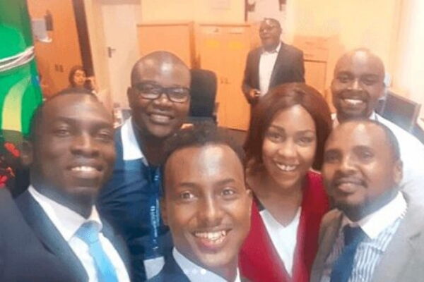 Former NTV journalist Steve Juma (second left) with colleagues at NTV in 2018