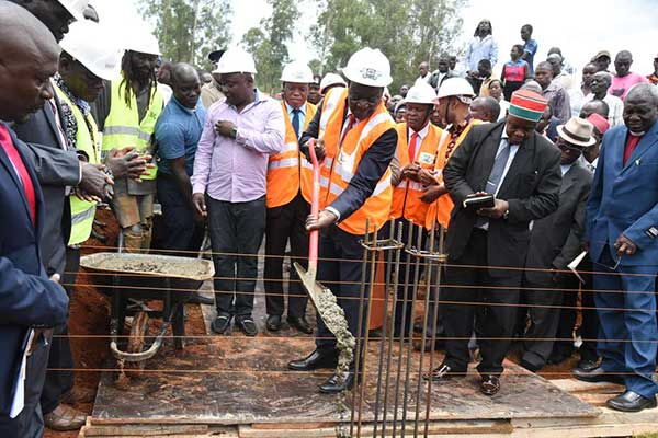 Vihiga Governor Wilbur Ottichilo laying the foundation during the launch of the building of the governor's official residence in Endeli village, Vihiga County on March 28, 2019.