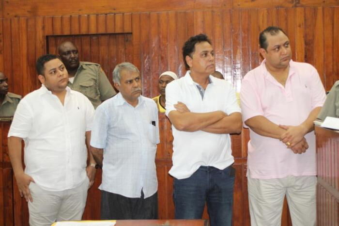 The Akashas', from left Ibrahim Akasha, Gulam Hussein, Vijygiri Anandgiri Goswami and Baktash Akasha at the Mombasa High Court in Mombasa County