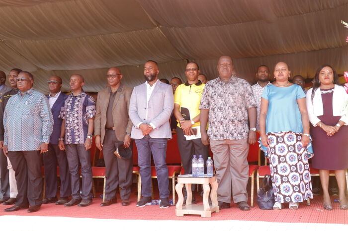 Governors Ali Hassan Joho (Mombasa), James Ongwae (Siaya) and Joseph Ole Lenku (Kajiado), Anne Waiguru (Kirinyaga) with Kirinyaga Woman Representative Purity Ngirici and Interior CS Fred Matiang'i during a fundraiser event in Kirinyaga on Friday, November 29, 2019