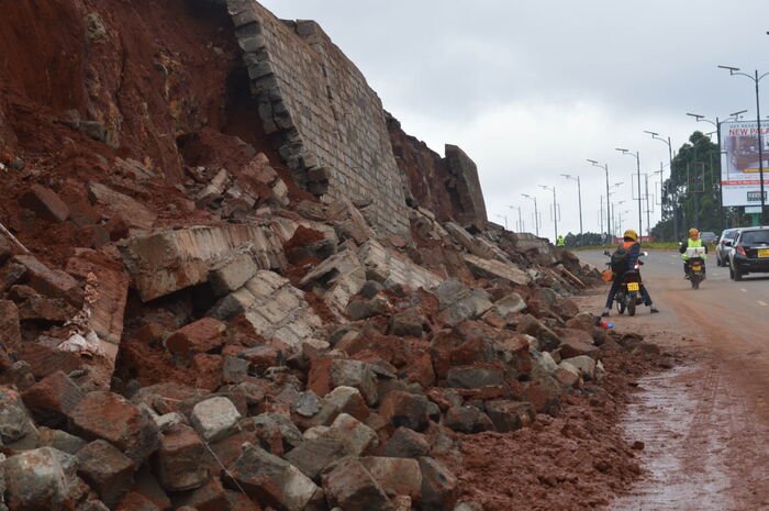 A section of Waiyaki Way where a wall collapsed on the highway at Redhill Link Road on Monday, January 27, 2020.
