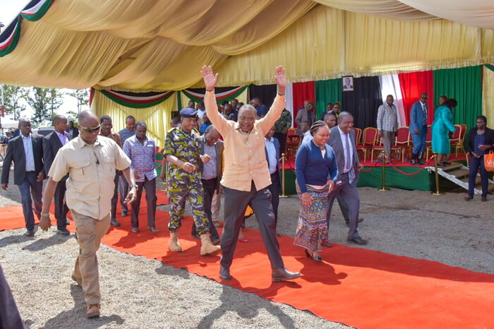 President Uhuru Kenyatta during his development tour of Kirinyaga on Saturday, February 1, 2020.