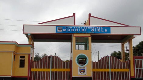An image of the gate of Mugoiri Girls High School in Muranga County.