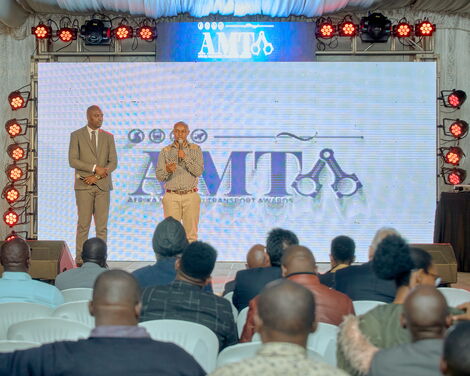 AMTA founder Edgar Meshack Obota (left) and co-founder and commercial director, Warren Lamu address the audience during the media launch held at Kenya Railways headquarters on Tuesday, May 31.