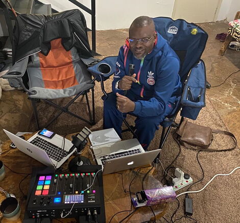 Radio presenter Jacob Ghost Mulee hosting Radio Jambo from home on July 23, 2020