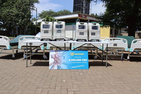 2 crank patients beds, Patients bedside lockers, baby incubators, patient monitors with movable stands, and oxygen concentrators Donated to Pumwani by Mozzart Bet