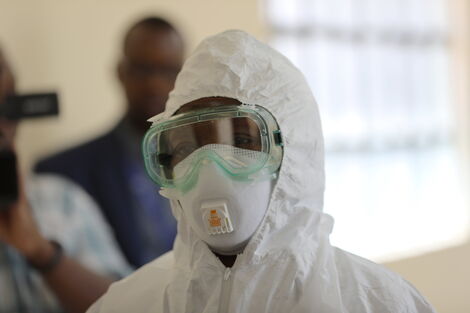 A medical practitioner dressed in protective gear at Coronavirus isolation and treatment facility in Mbagathi District Hospital on Friday, March 6, 2020