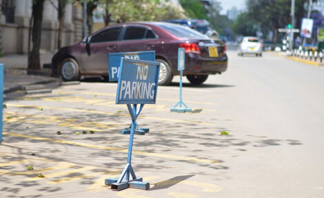 Nairobi City County No Parking Signage Along Kenyatta Avenue in Nairobi. Monday, October 21, 2019