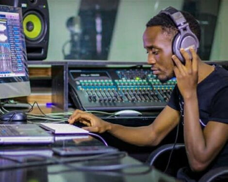 Undated image of an artist inside the Makueni Recording Studio 