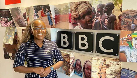 Former Ebru TV's news anchor and Business host Lucy Riley at BBC offices (Undated).