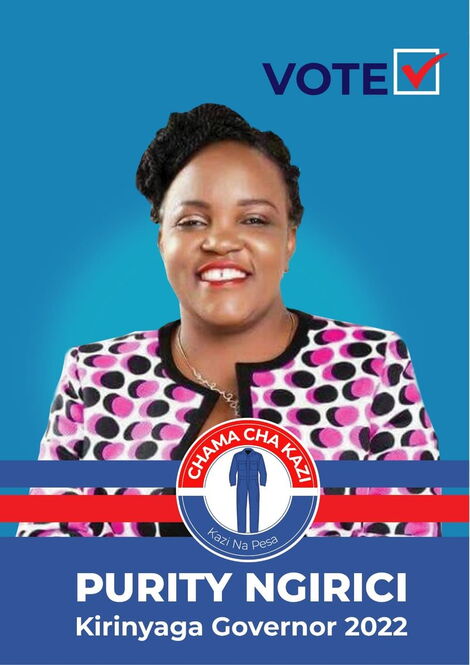 A poster of Kirinyaga Woman Representative Purity Ngirici that was uploaded by Gatundu South MP Moses Kuria.