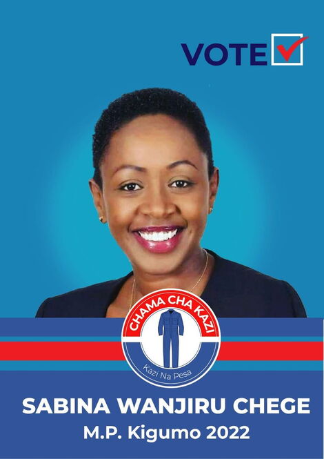 A poster of Murang'a Woman Representative Sabina Chege that was uploaded by Gatundu South MP Moses Kuria.