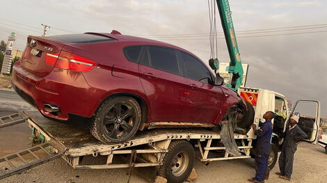 Muthee Kiengei's car towed after being involved in a grisly road accident on Tuesday, June 21, 2022.