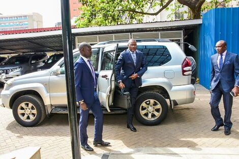 ICT CS nominee Eliud Owalo alighting from a Toyota Prado car in Parliament on October 21, 2022.