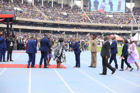 Foreign Affairs Cabinet Secretary Racheal Omamo receiving visiting Heads of State at Kasarani Stadium on September 13, 2022.