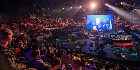 Gamers gathered at an electronic sports arena