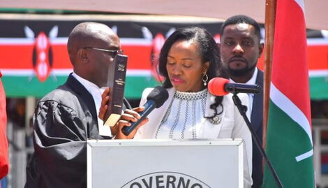 Susan Kihika taking her oath as Nakuru Governor in Nakuru on August 25, 2022
