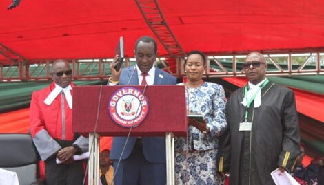 Patrick Ole Ntutu taking his oath of office as the Governor of Narok County at Ole Ntimama Stadium, Narok on August 25, 2022