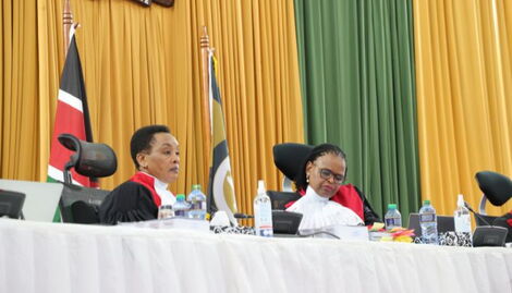 Deputy Chief Justice Philomena Mwilu (left) and Chief Justice Martha Koome (right) during the Supreme Court hearing on August 31, 2022