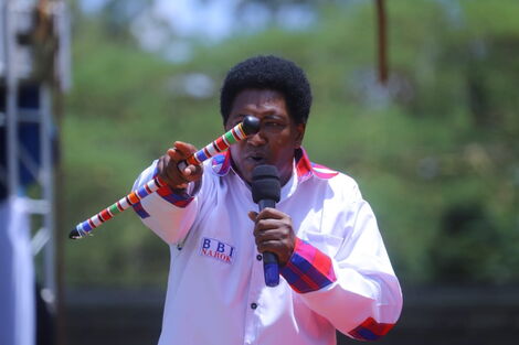 Narok Senator Ledama ole Kina speaks at Narok County's Building Bridges Initiative rally on Saturday, February 22, 2020